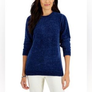 Karen Scott Women’s Basic Chenille Sweater Estate Blue Size Large